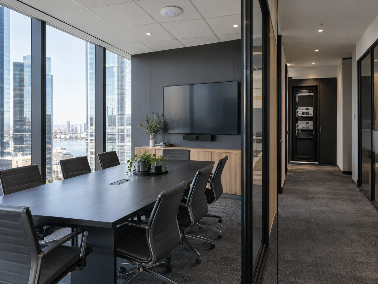 Illustrative high-rise Perth CBD office tenancy with meeting-room connectivity.